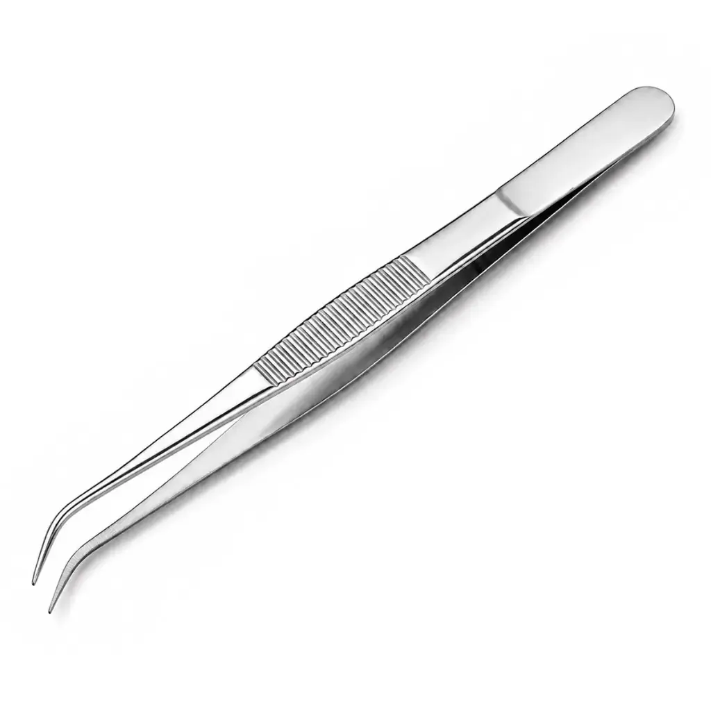 Precision Stainless Steel Tweezers — Fine Curved Tip