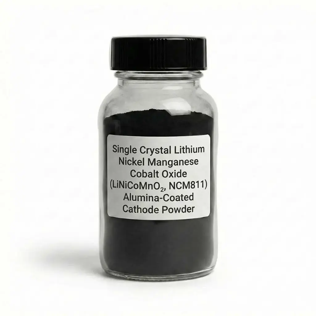 Single Crystal Lithium Nickel Manganese Cobalt Oxide (LiNiCoMnO₂, NCM811) Alumina-Coated Cathode Powder for Li-ion Battery Research – 200 g