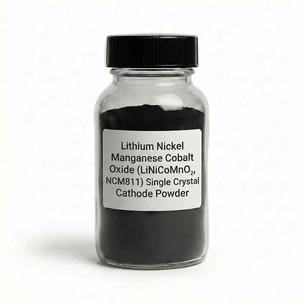 Lithium Nickel Manganese Cobalt Oxide (LiNiCoMnO₂, NCM811) Single Crystal Cathode Powder with LiNbO₃ Coating for Li-ion Battery Research – 200 g