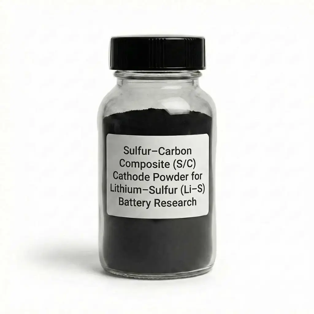 Sulfur–Carbon Composite (S/C) Cathode Powder for Lithium–Sulfur (Li–S) Battery Research – 10 g