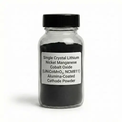 [S4R-ELM-CTP9017A] Single Crystal Lithium Nickel Manganese Cobalt Oxide (LiNiCoMnO₂, NCM811) Alumina-Coated Cathode Powder for Li-ion Battery Research – 200 g